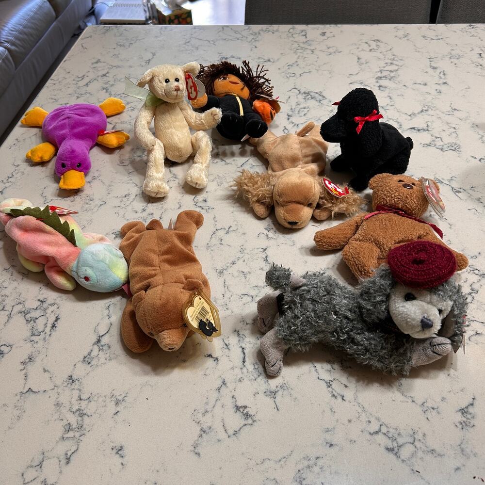 Lot of 9 Beanie Babies Cheri Patti Spunky Curly Dora Halloween Gigi Harper Cubbi